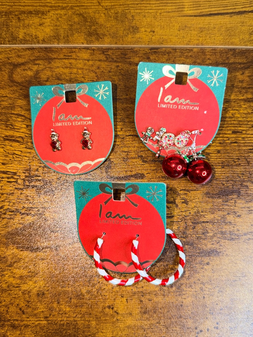 Red Holiday Earring Set — Studs, Cherry Drops & Twisted Hoops